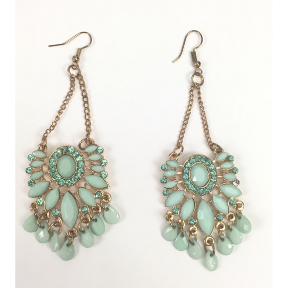 Jewelry - Beautiful Cyan Blue 4 Inch Dangle Earrings Vintage